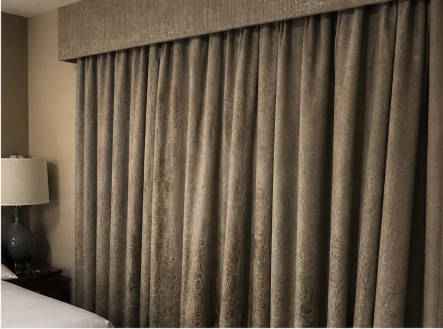 Close view of dated hotel drapery fabric
